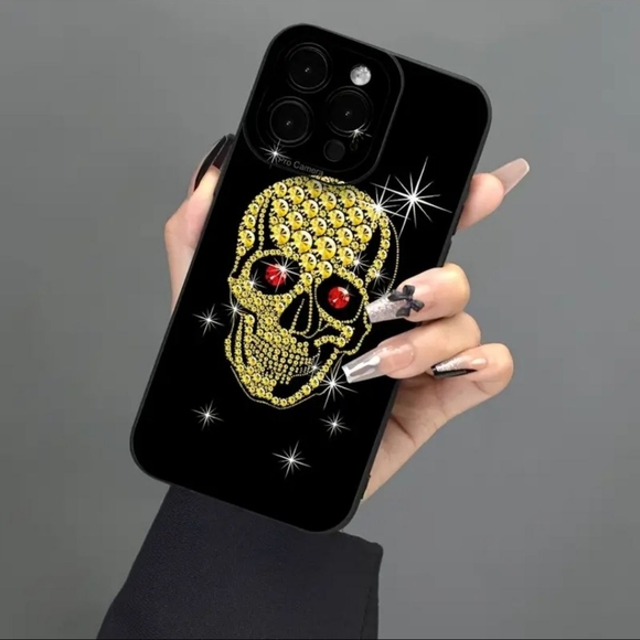 Gold Skeleton Pattern Silicone Phone Case For iPhone 14 Pro Max - BLACK- SALE - Picture 2 of 6